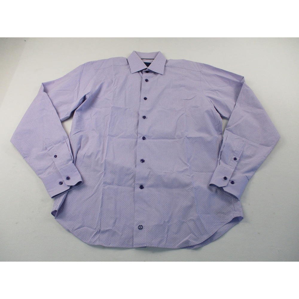David Donahue Shirt Mens 16 36/37 Purple Micro Check Cotton Dress Button Down